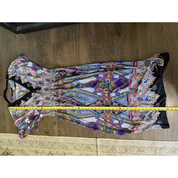 Calessa Women Dress Printed V-Neck Smocked Waist Midi Lounge Colorful Sz X-Large - Picture 4 of 6